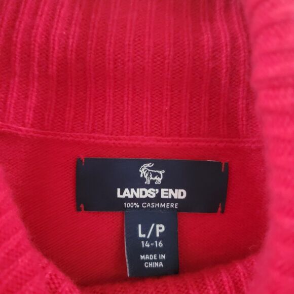 Lands End Womens Cashmere Sweater Size Large Red Turtleneck Soft Cozy - Picture 5 of 8